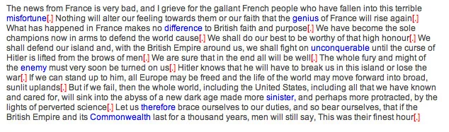 Winston Churchill quote scored by the Gunning Fog readability index